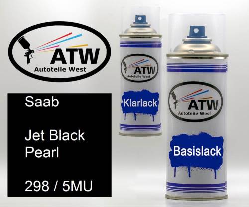Saab, Jet Black Pearl, 298 / 5MU: 400ml Sprühdose + 400ml Klarlack - Set, von ATW Autoteile West.